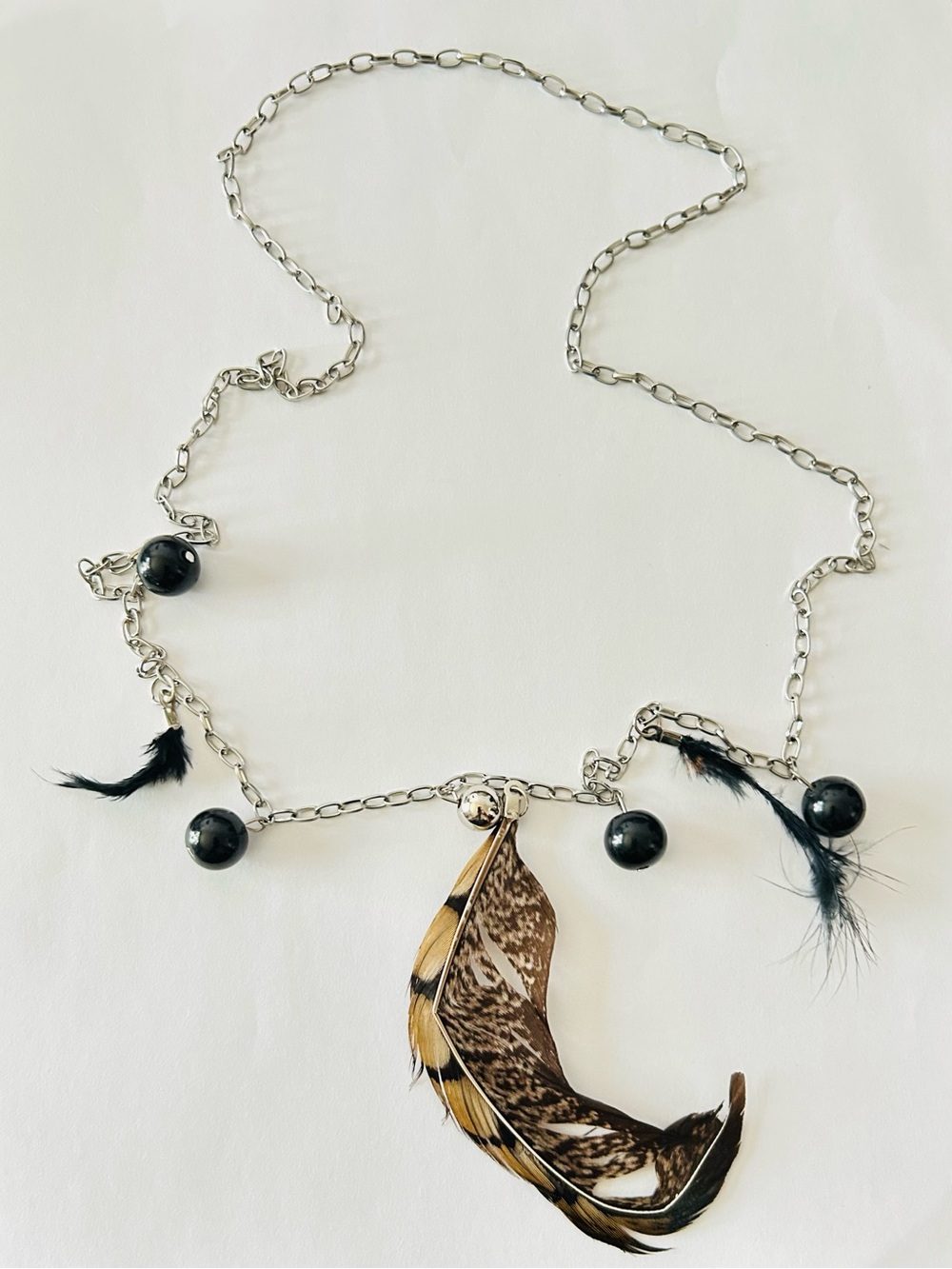 BOHO Bead & Feathered Chain Necklace